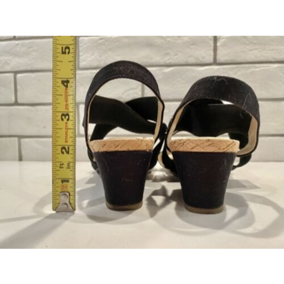 Bandolino Size 7 Open Cork Toe Elastic Strap Wedge Sandal Black - Picture 5 of 11